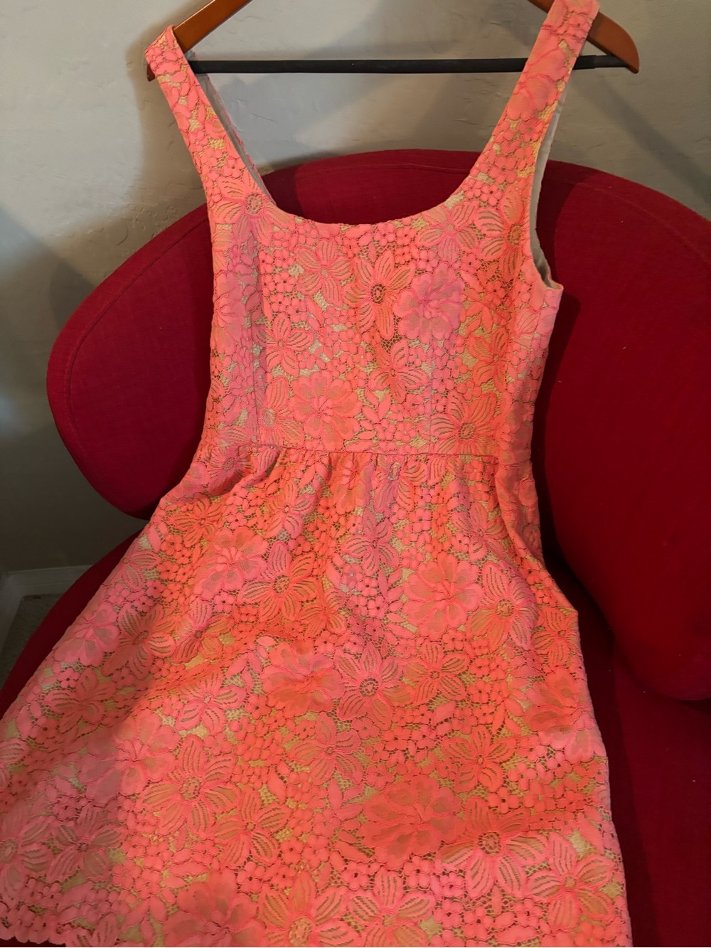 Trina Turk Coral Pink Floral Lace Sleeveless Dress